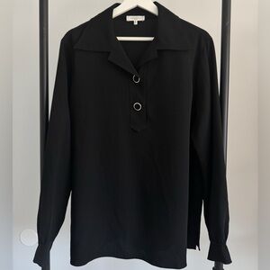 Lafayette 148 New York Finesse Crepe Collared Blouse in Black